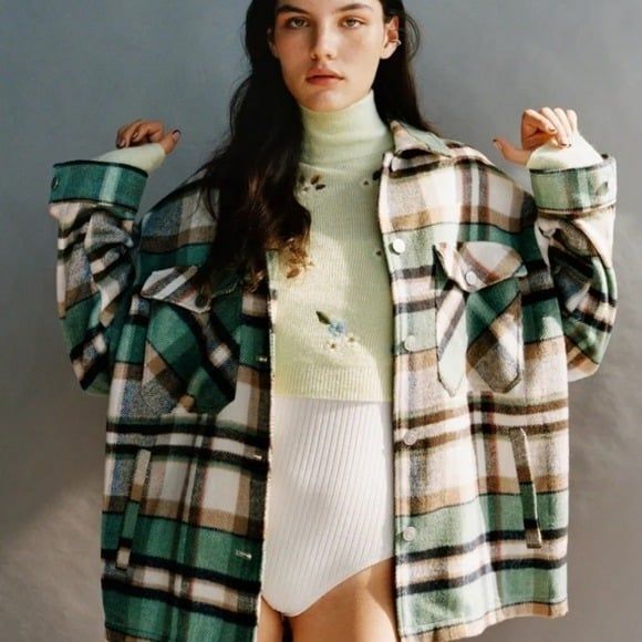 NWOT Zara Mint Green Wool Blend Floral Embroidered Mock Neck Sweater ~ L - Picture 5 of 12